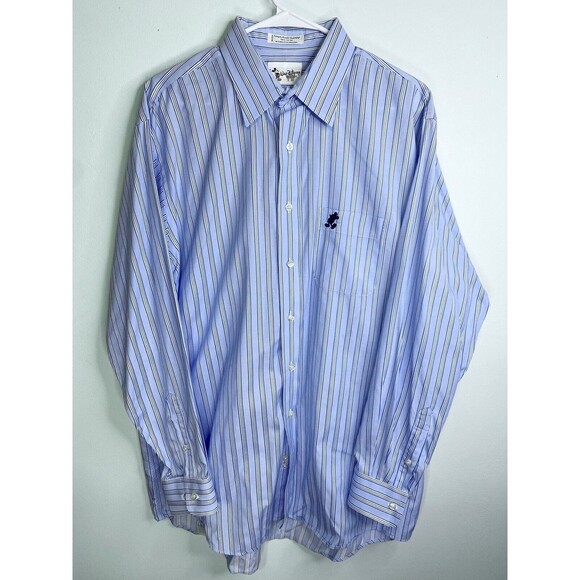 Walt Disney World Vintage Single Needle Tailoring Large Button Down Striped‎ - Picture 1 of 6